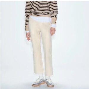 Zara Womens L Suede Mini Flare Pants Hi Rise Ankle Stretch Beige New 8372/397